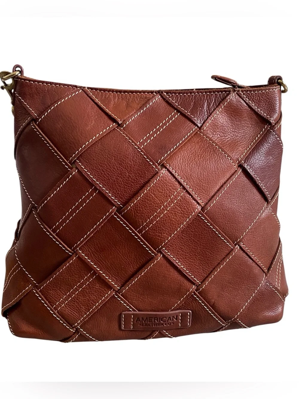 AMERICAN LEATHER CO MERCER WOVEN LEATHER TOP ZIP HOBO